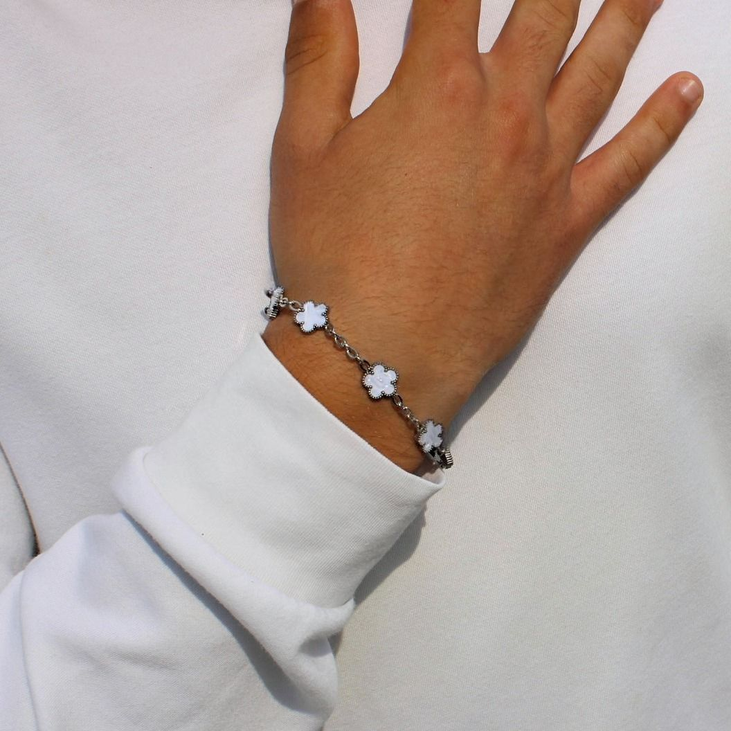 Bracelet 20cm acier inoxydable bicolore blanc or homme waterproof
