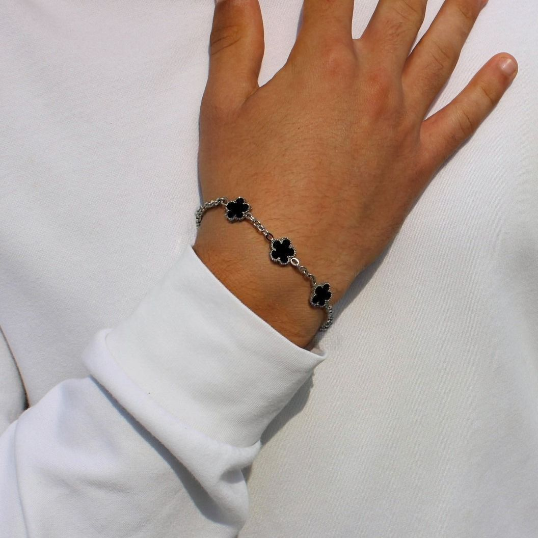 Bracelet 20cm bicolore noir or homme robuste élégant waterproof