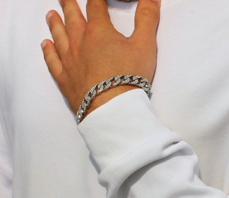 Bracelet homme 20cm strass scintillants argent or bijou tendance
