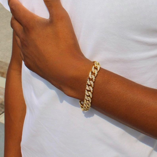 Bracelet strass 20cm argenté doré homme éclat masculin audacieux